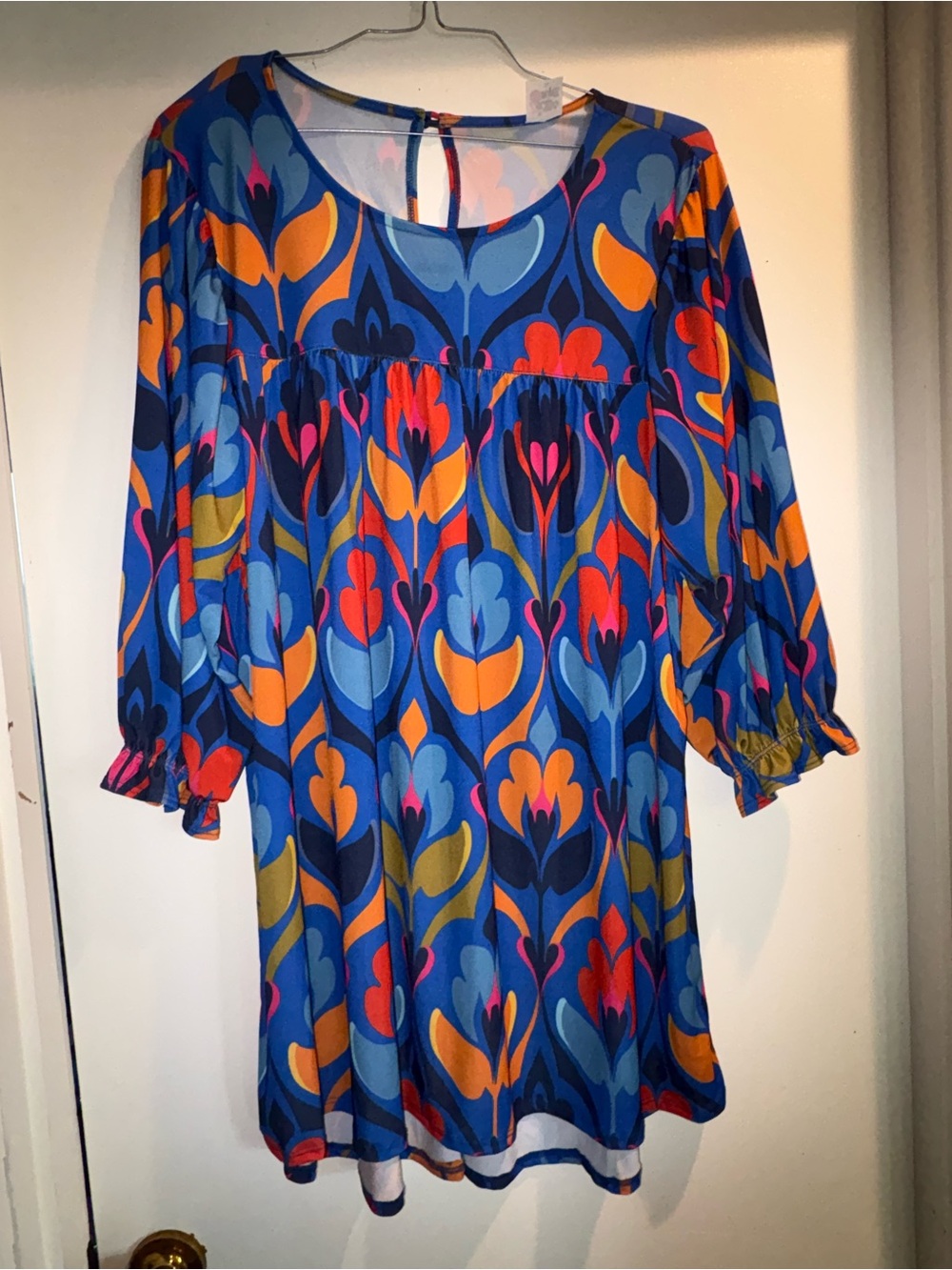 The Zig Zag Stripe Vibrant Blue Floral Print Boho Tunic Dress
